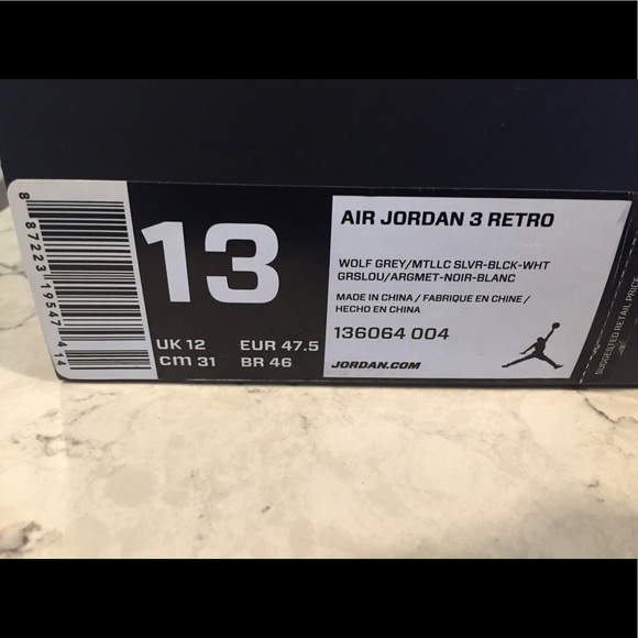 COPY - WORN ONCE. WOLF GREY 3s. Nike Retro Air Jordan. 13 - Picture 3 of 3